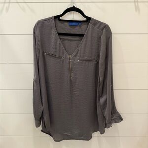Gray V-Neck Blouse